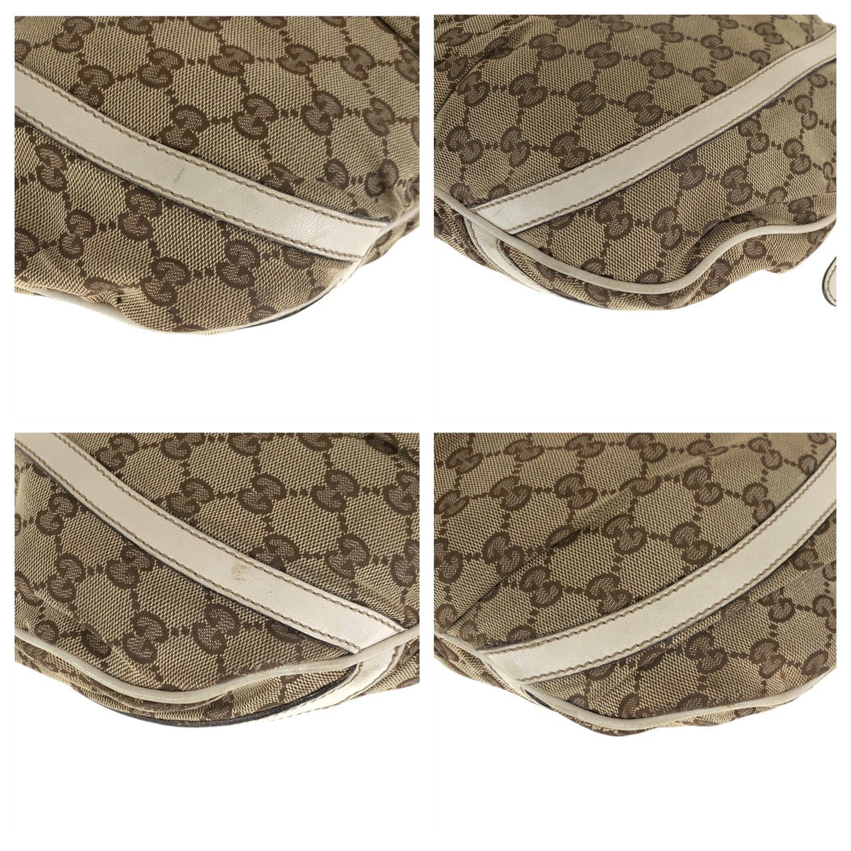 Gucci GG Ivory Leather Canvas Beige Gold Shoulder Bag