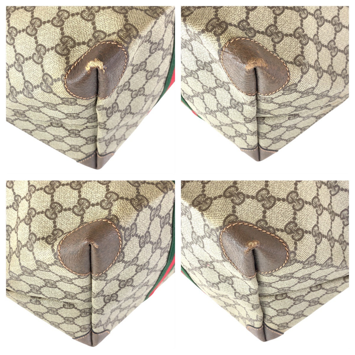 Gucci 012 39 621 GG Supreme Canvas Brown Beige Gold Tote Bag