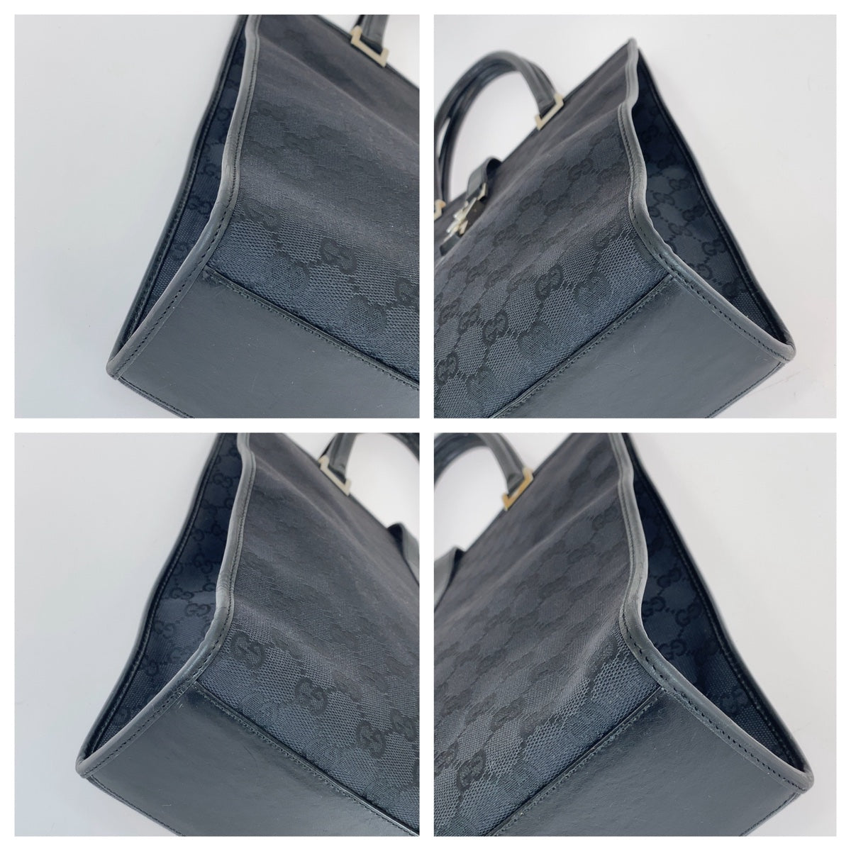 Gucci 002 GG Jackie Leather Canvas Black Tote Bag