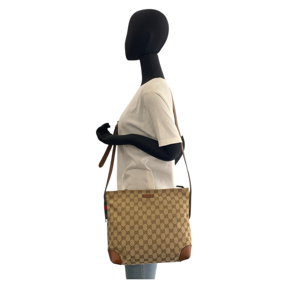 Gucci GG , SilverMetal Messenger Leather Canvas Brown Beige Shoulder Bag