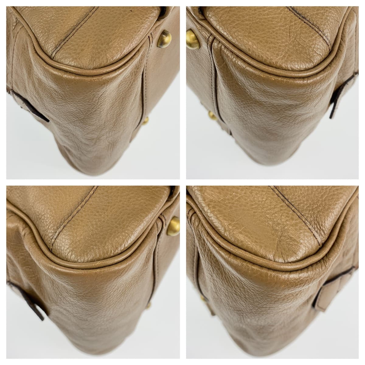 Burberry Khaki Handbag Shoulder Bag Check Pattern Women Leather Metal Brown