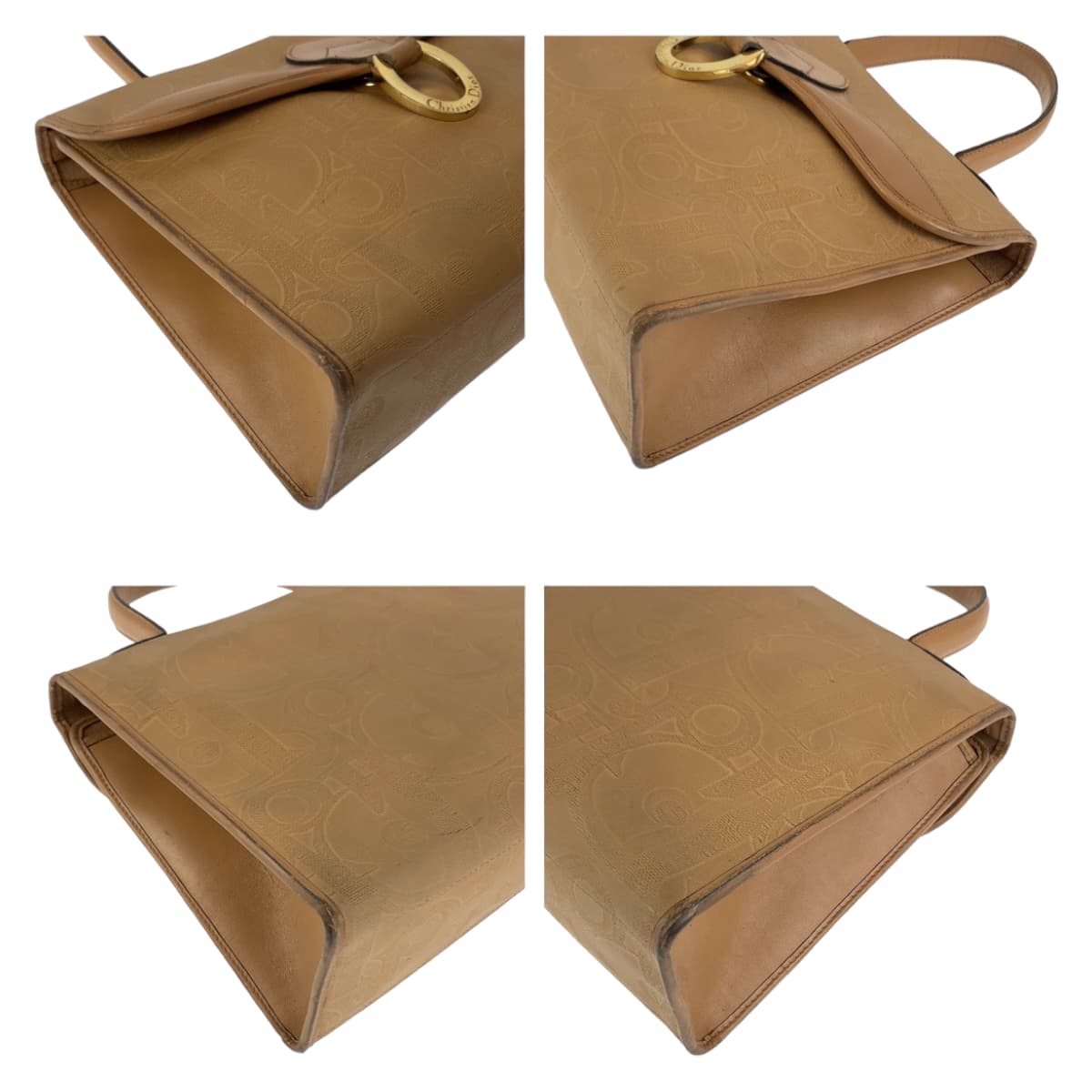 Dior Shoulder Bag Coated , Beige Gold Metal Leather Canvas