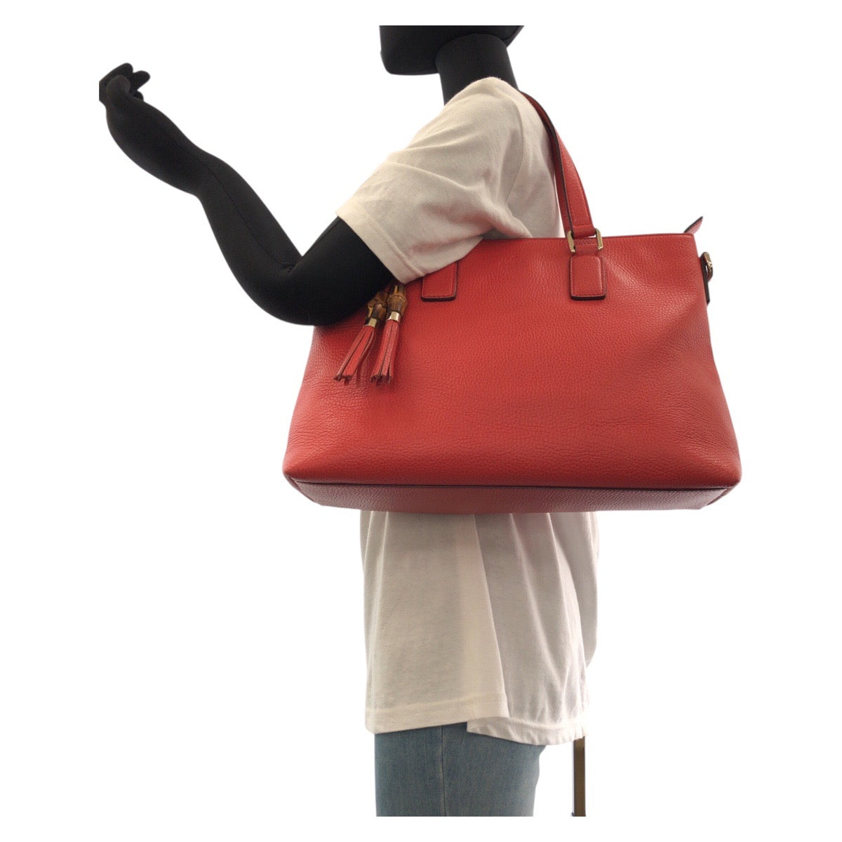 Gucci Metal 2way Bamboo Tassel Leather Red Gold Shoulder Bag