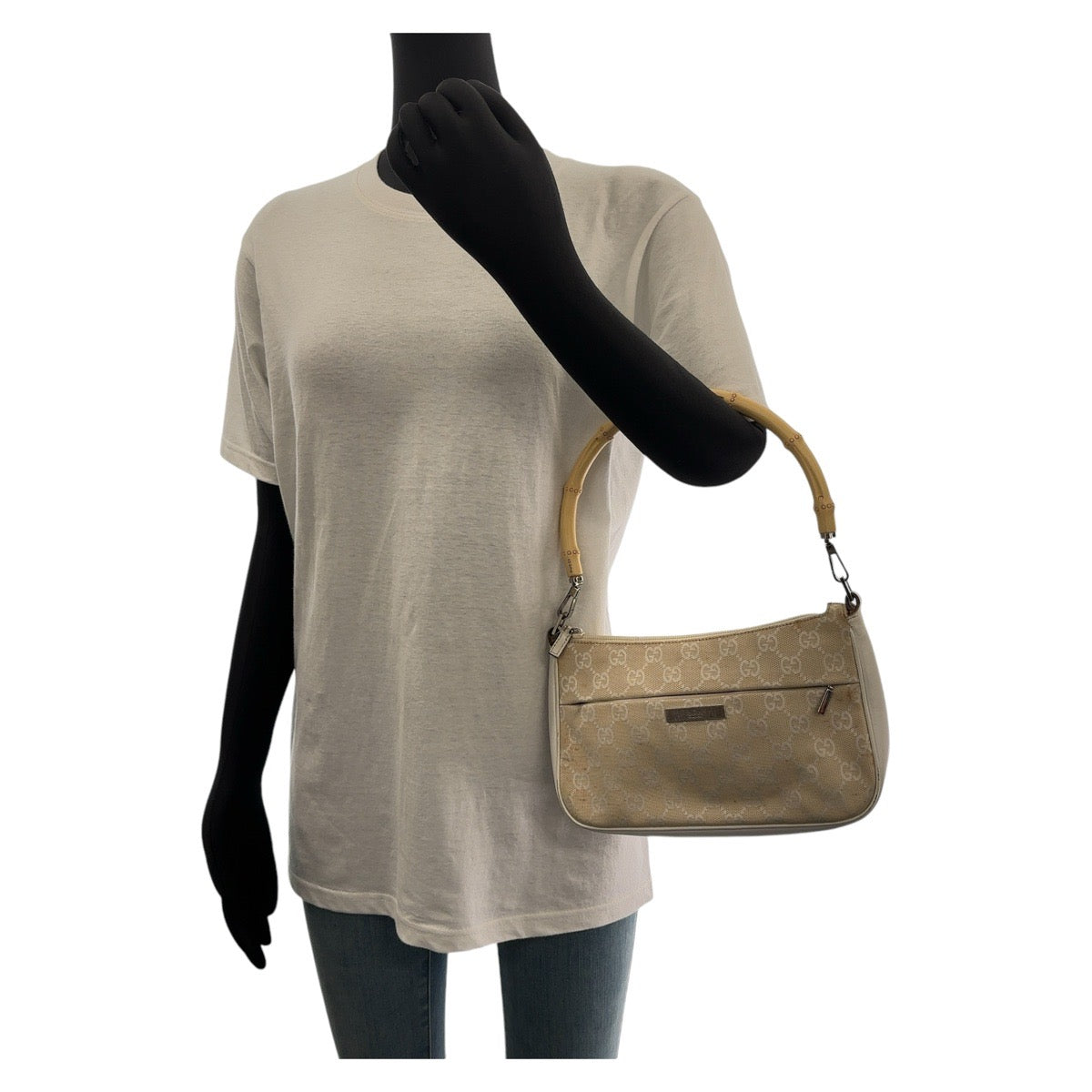 Gucci 001 GG , Accessory Pouch Leather Canvas White Beige Shoulder Bag