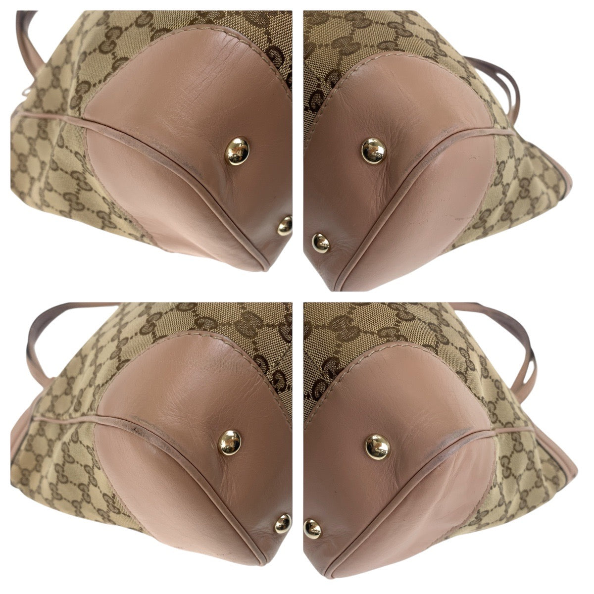 Gucci GG , Gold Metal Pretty Leather Canvas Brown Pink Shoulder Bag