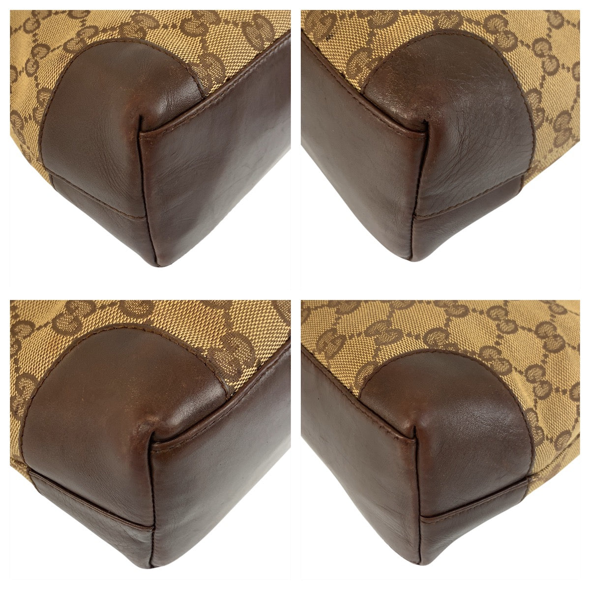 Gucci 002 GG Leather Canvas Brown Beige Shoulder Bag