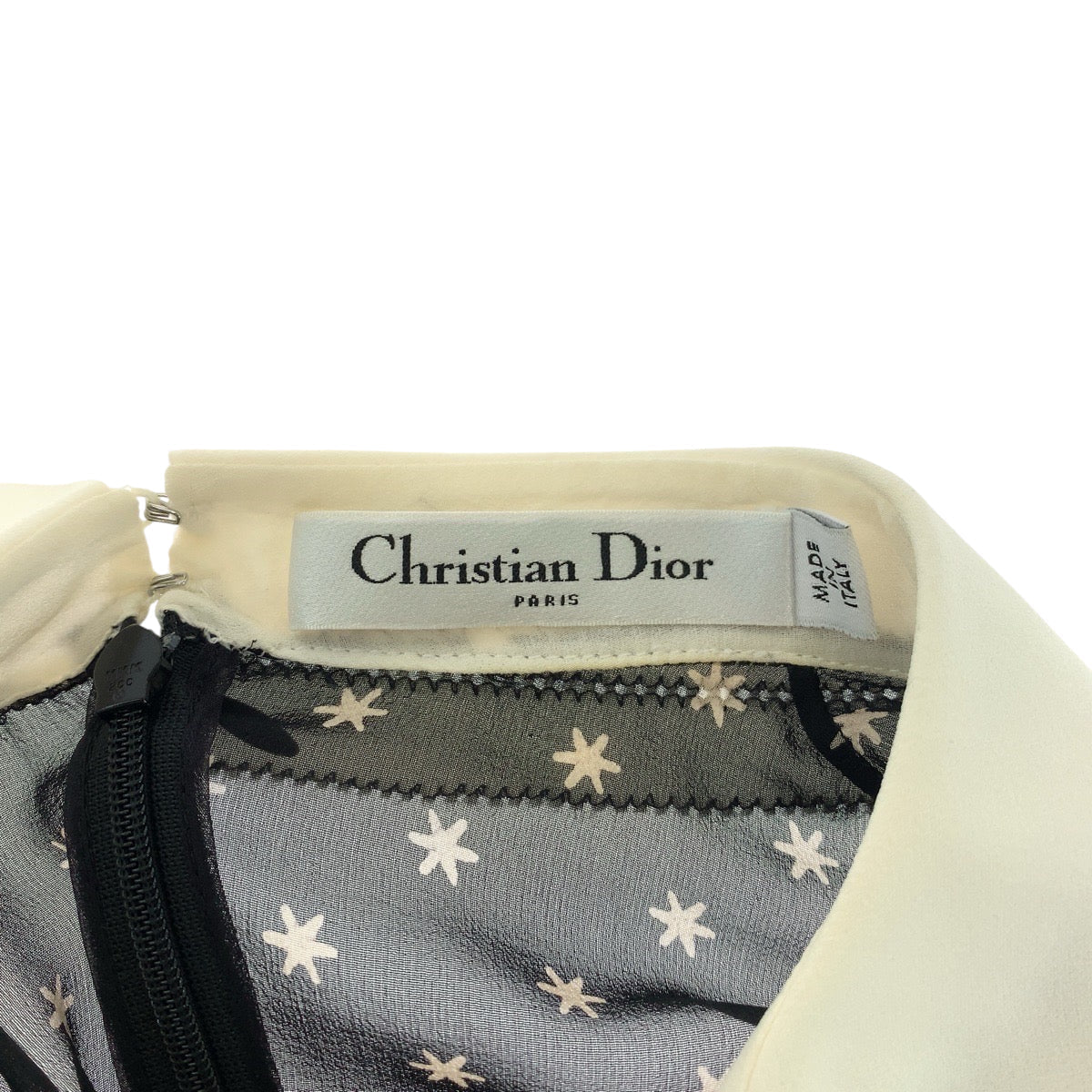 Dior Tunic Cotton Star Pattern See Through Handbag Black White Travel Bag