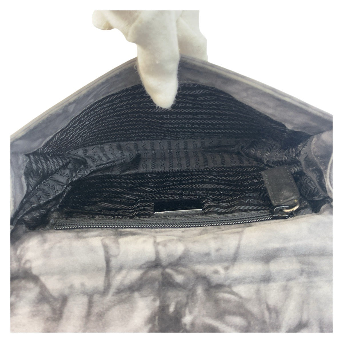Shoulder Bag Gray Plastic Suede Chain