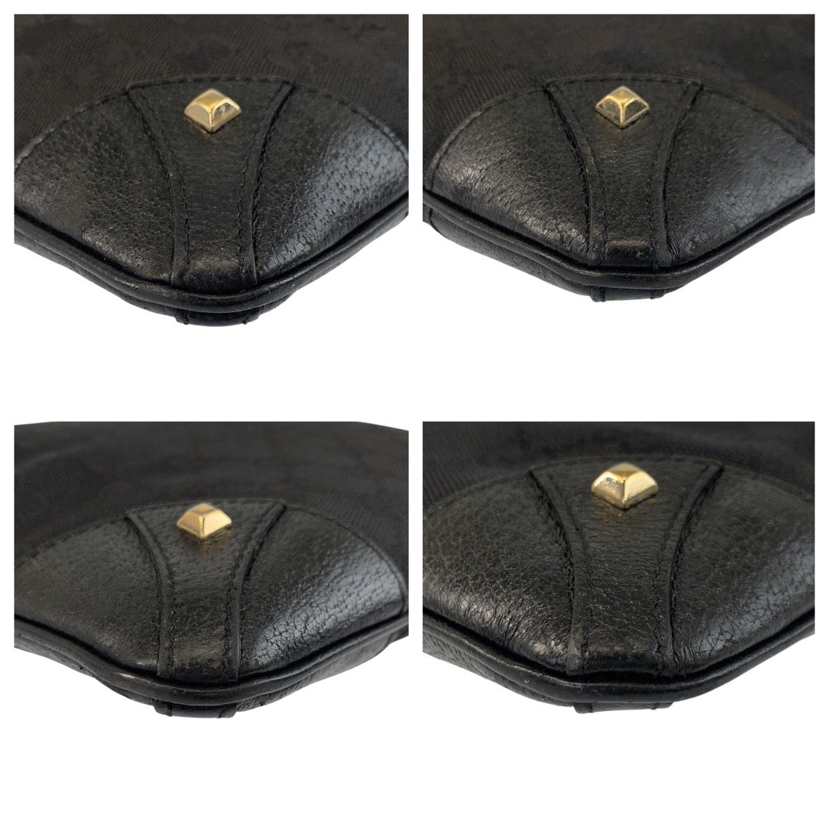 Gucci GG GoldMetal Studs Canvas Black Shoulder Bag
