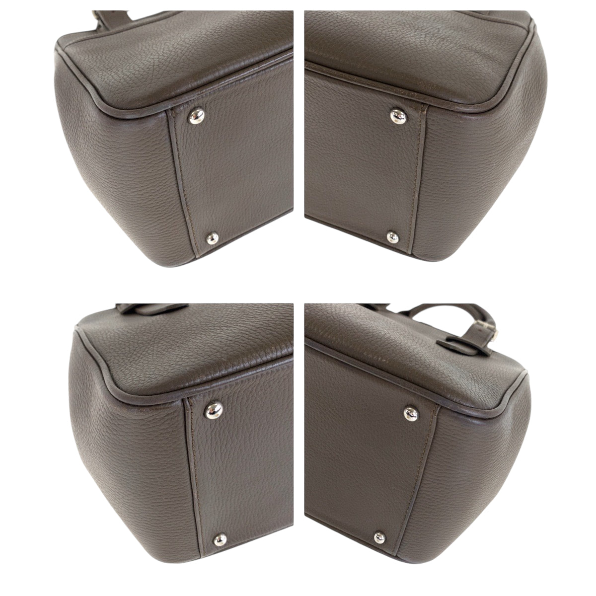 Burberry Tote Bag Check Pattern Leather Metal Brown
