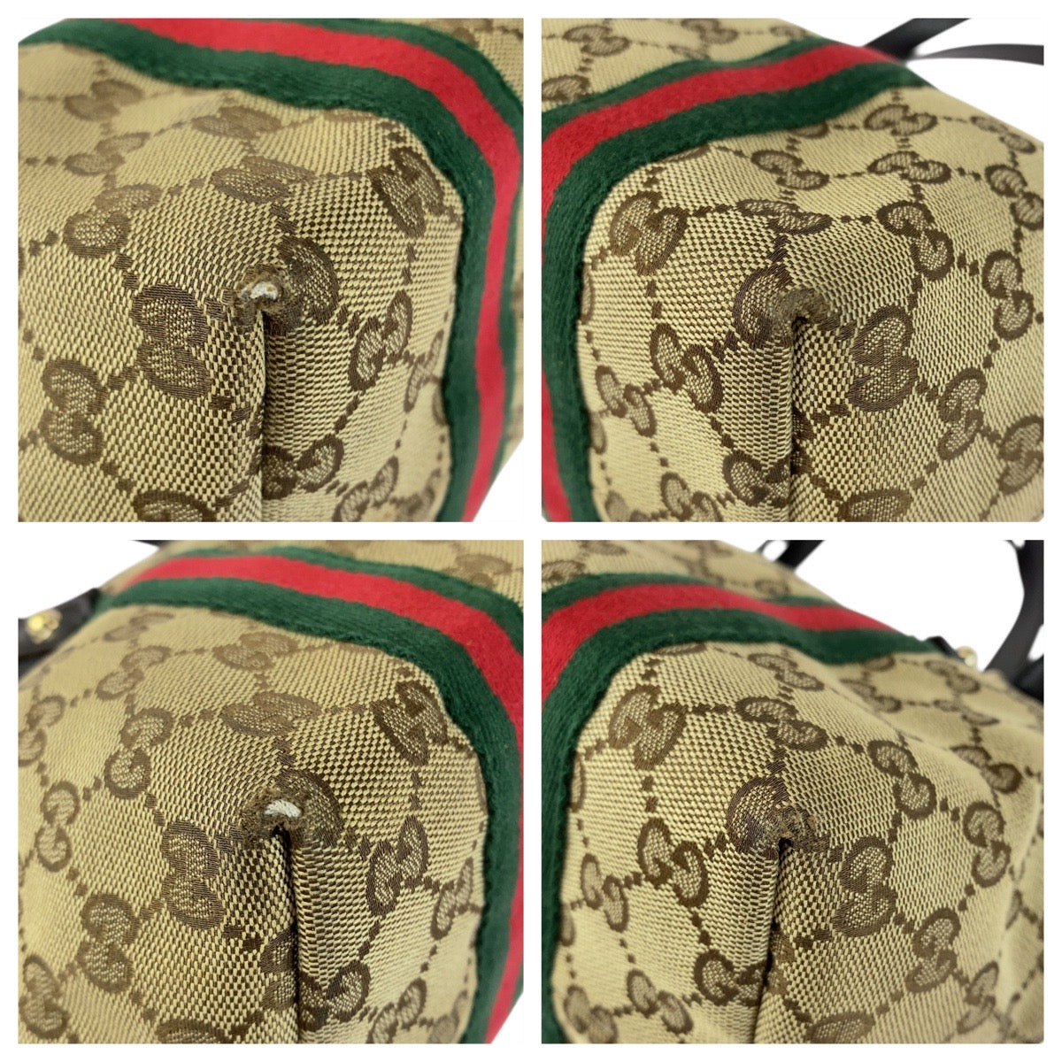 Gucci GG Metal Sherry line Canvas Brown Beige Gold Tote Bag