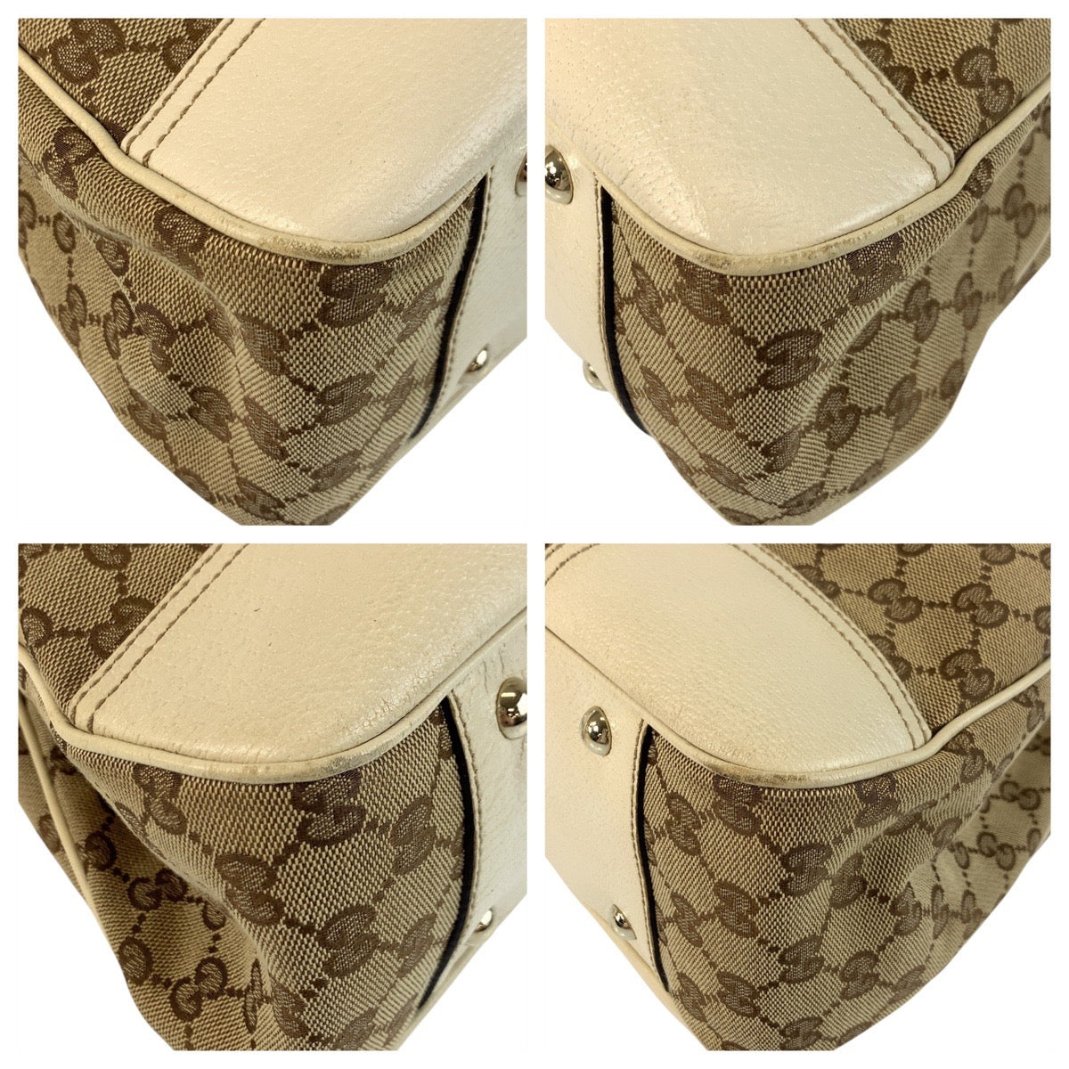 Gucci GG Ivory Metal Prince Shelley Canvas Beige Gold Tote Bag 2