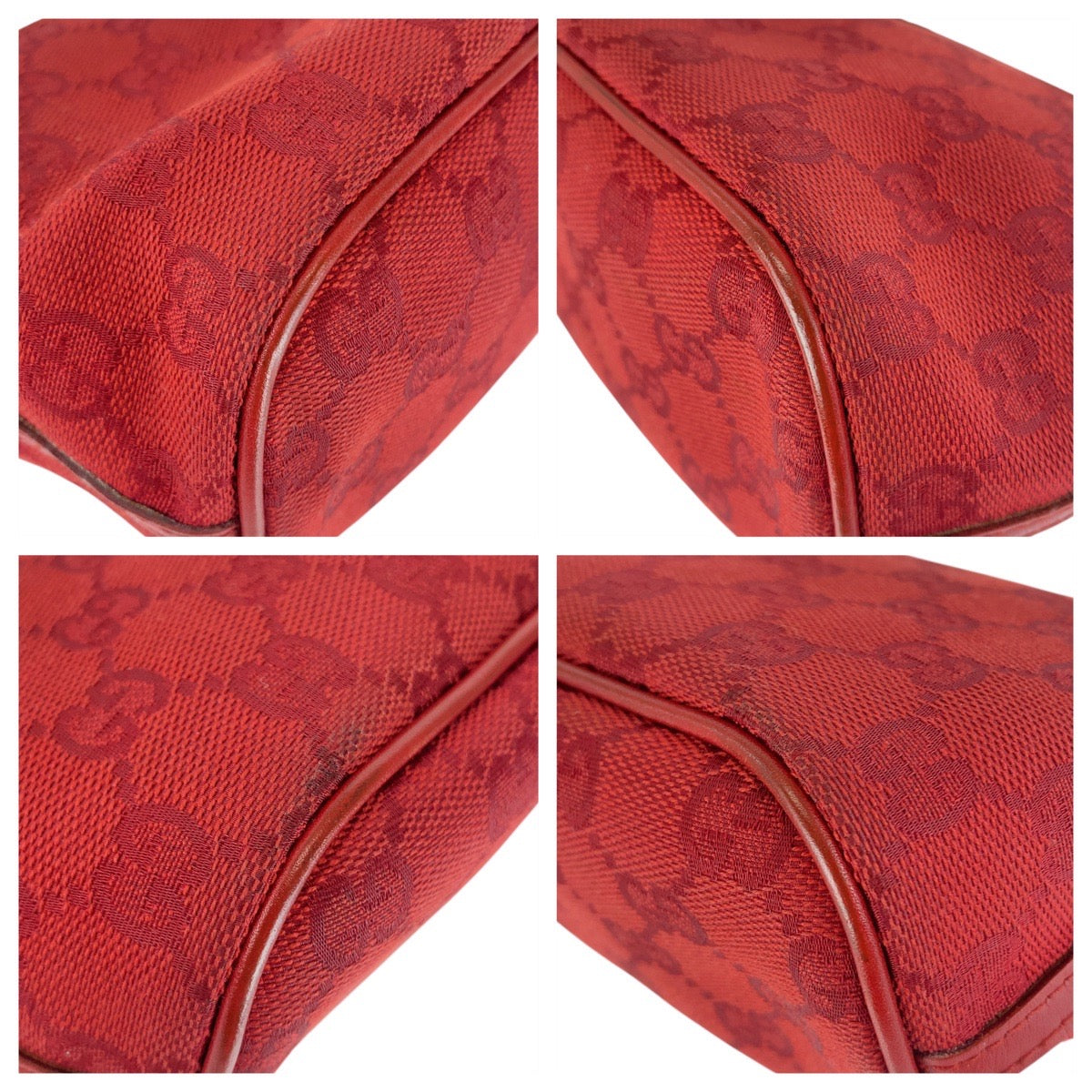 Gucci 039 GG Metal Canvas Red Silver Handbag