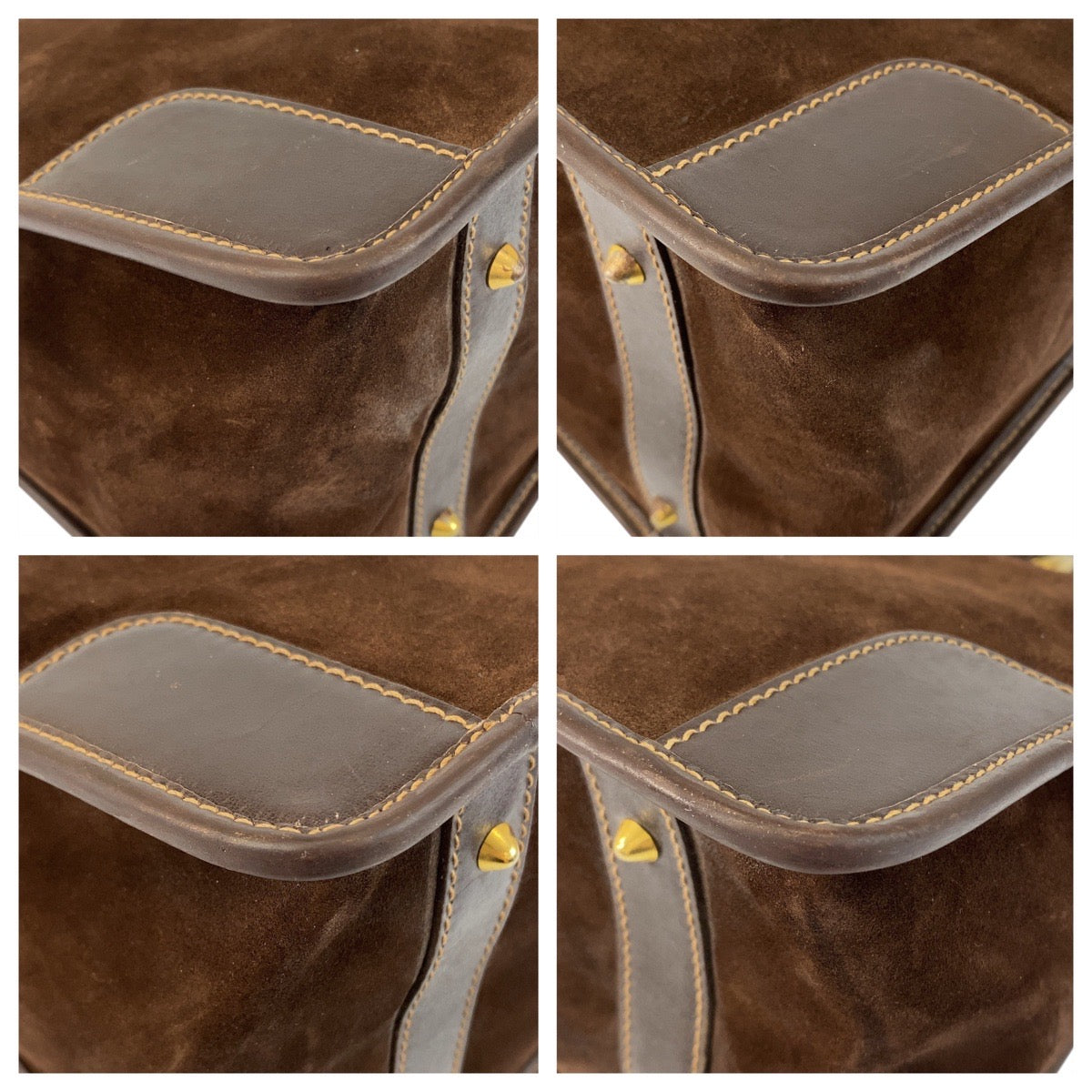 Gucci Metal Sherry line Suede Brown Gold Handbag