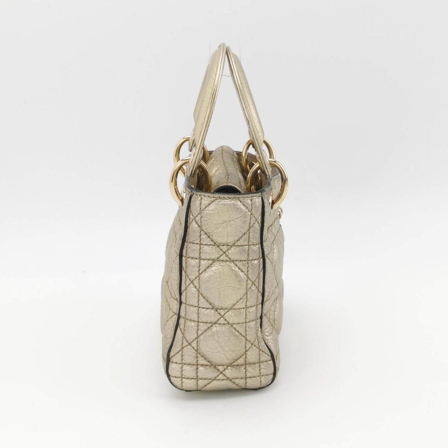 Dior Lady Supple Calfskin Cannage Handbag With Strap Leather Gold Travel Bag With Strap