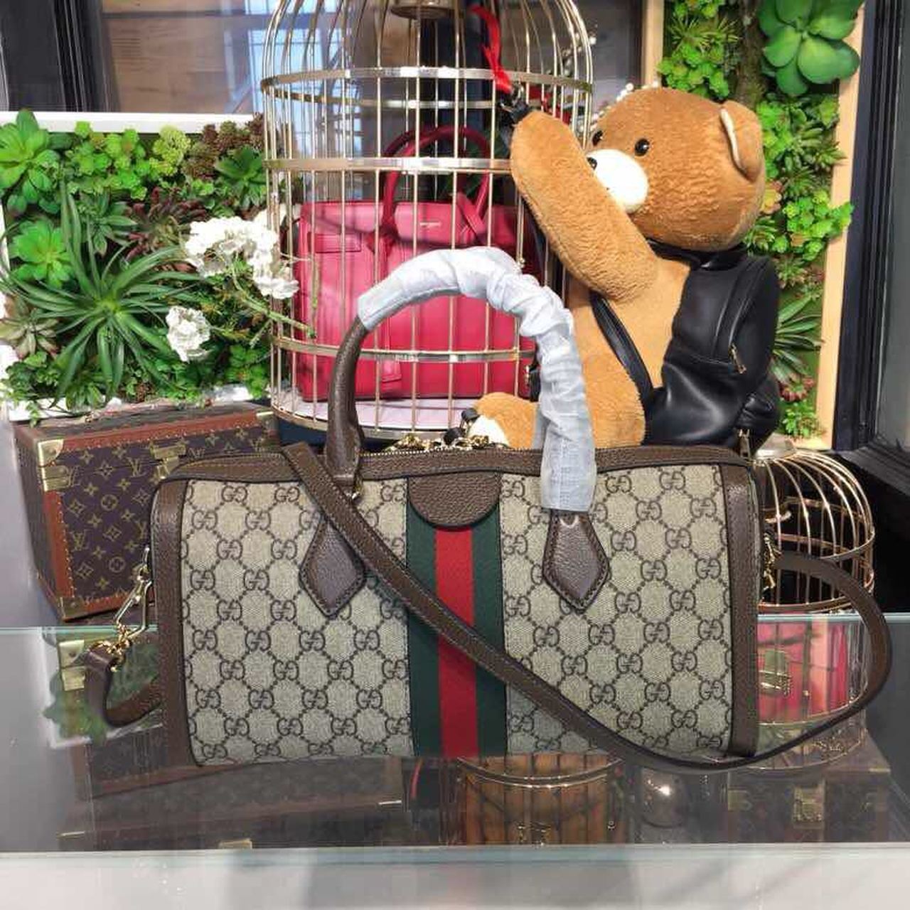 gg Ophidia gg Supreme 12in Beige Medium Top Handle Handbag