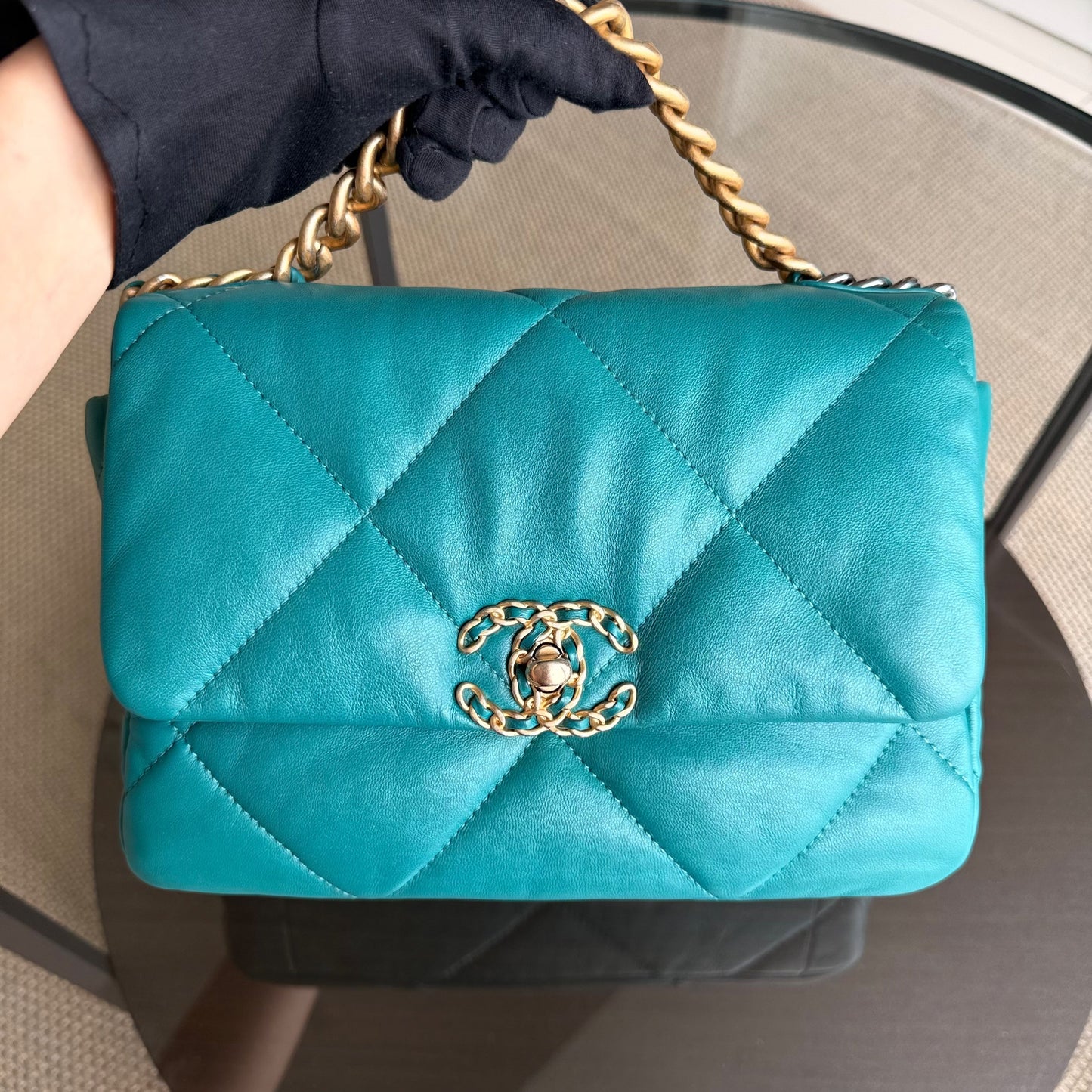 Chanel 19 Bag Small - Goatskin Two-tone Hardware Quilted Blue Handbag