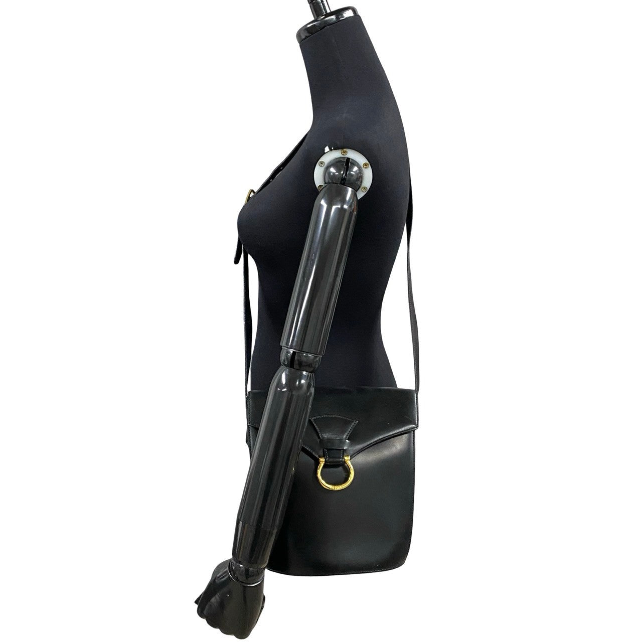 Shoulder Bag Calfskin, Gancini Metal Women Leather Black
