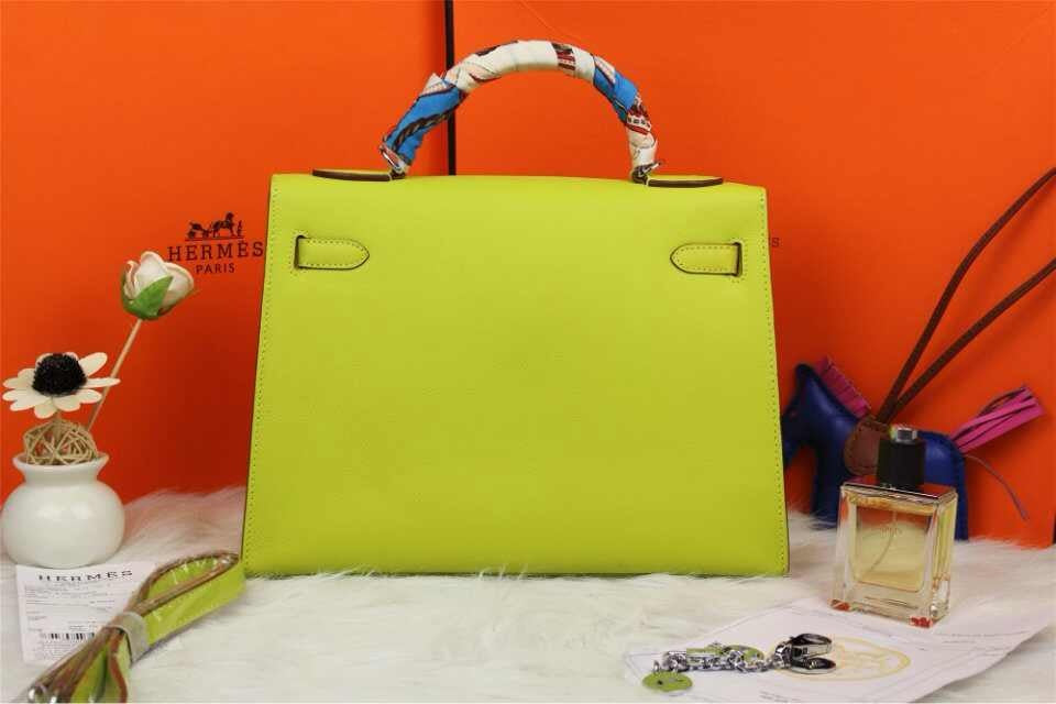 Hermes Luxury Kelly Cm Epsom Handbag Lemon Yellow Leather Travel Bag