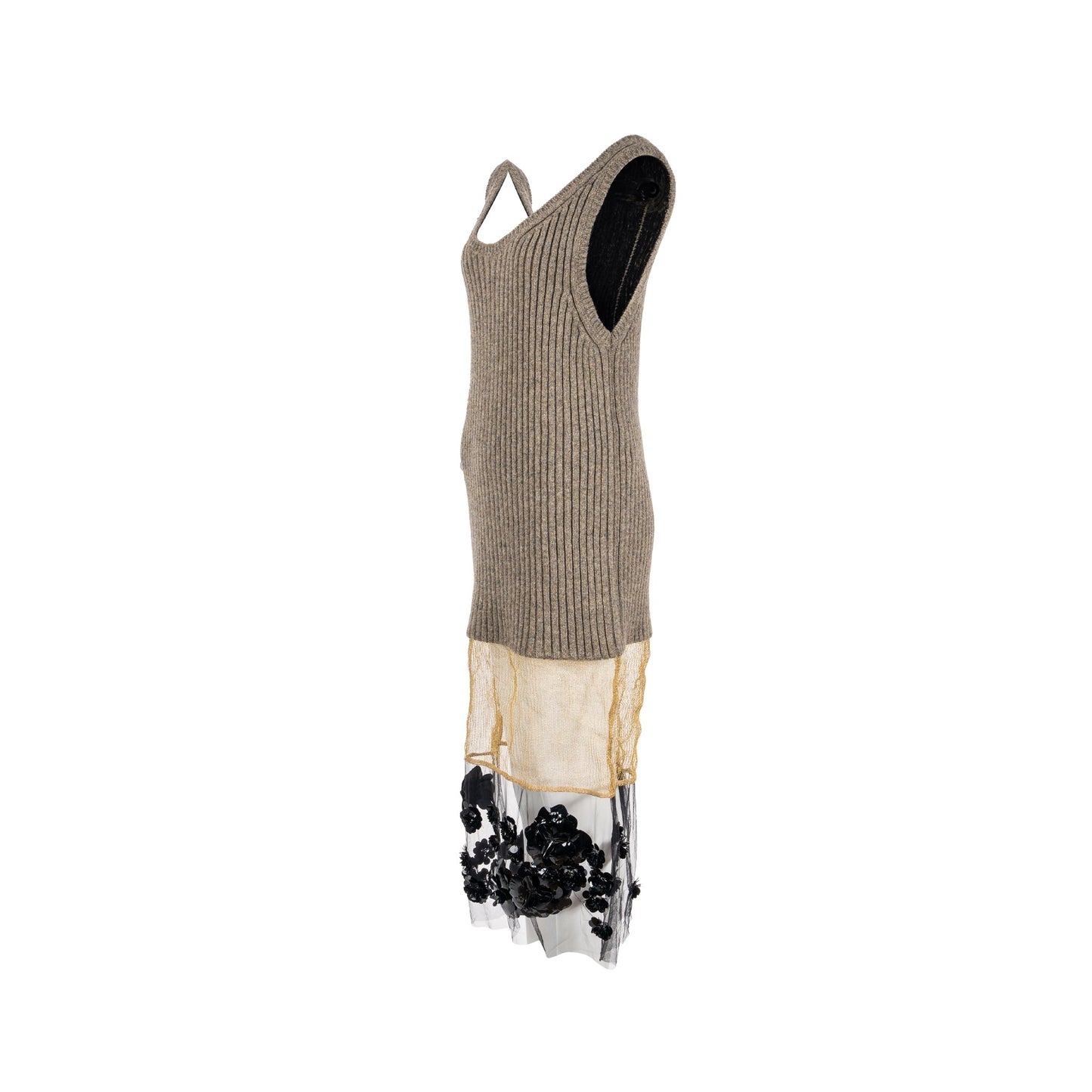 Prada Size Flower Dress Scheerwol Light Grey Handbag Black Gold Travel Bag