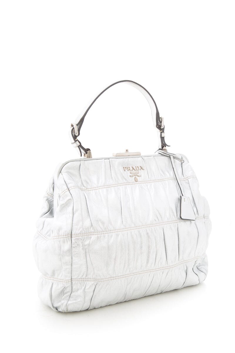 Prada Prada Silver Leather Top Handle Handbag Travel Bag