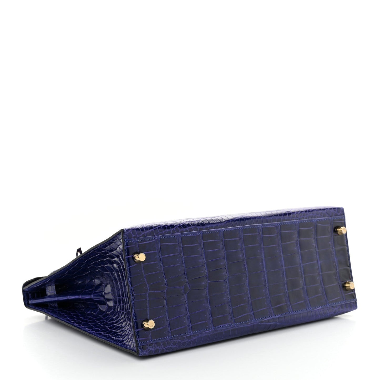 Hermes Shiny Porosus Crocodile Kelly Sellier Bleu Electrique Handbag Travel Bag