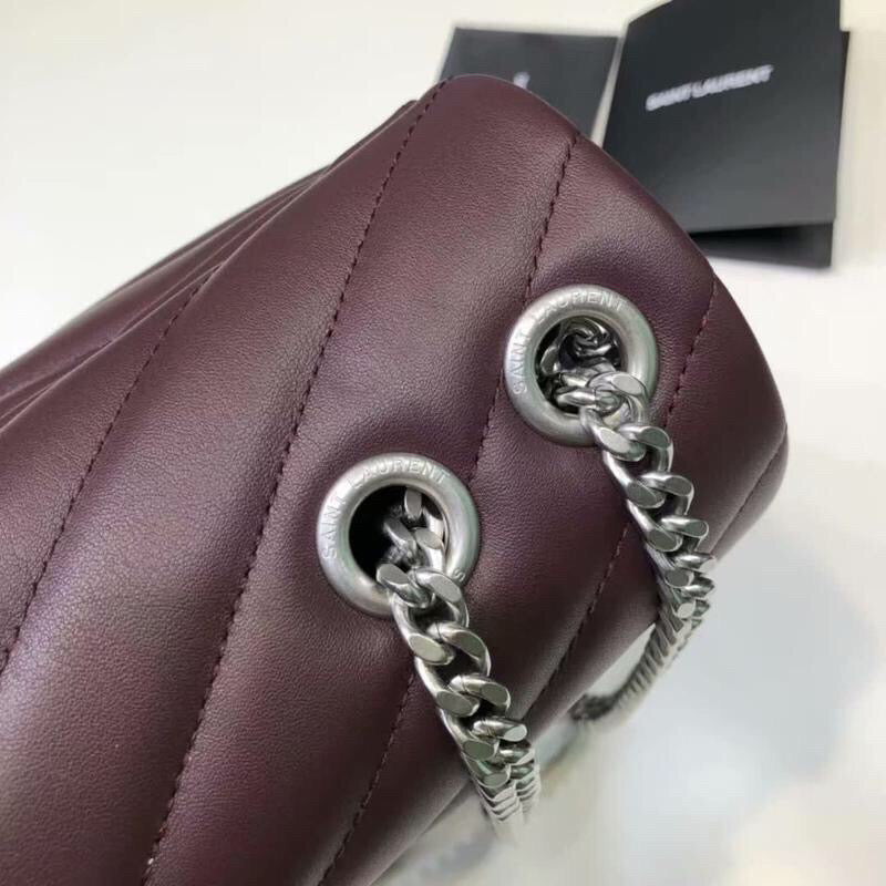 YSL Saint Laurent Loulou Matelassé "Y" Burgundy 9.8in Small Chain Handbag