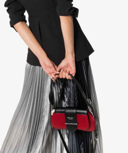 Prada Sidonie Shoulder Bag Leather Black Red