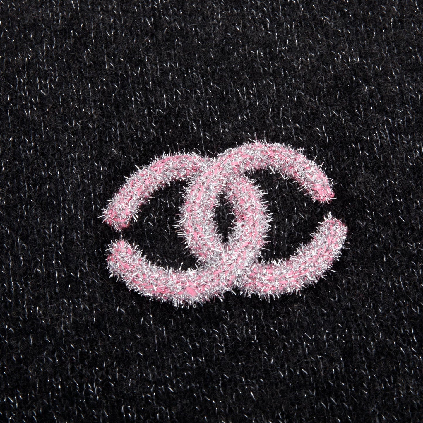 Chanel & Glitter CC Cashmere Scarf Black Pink