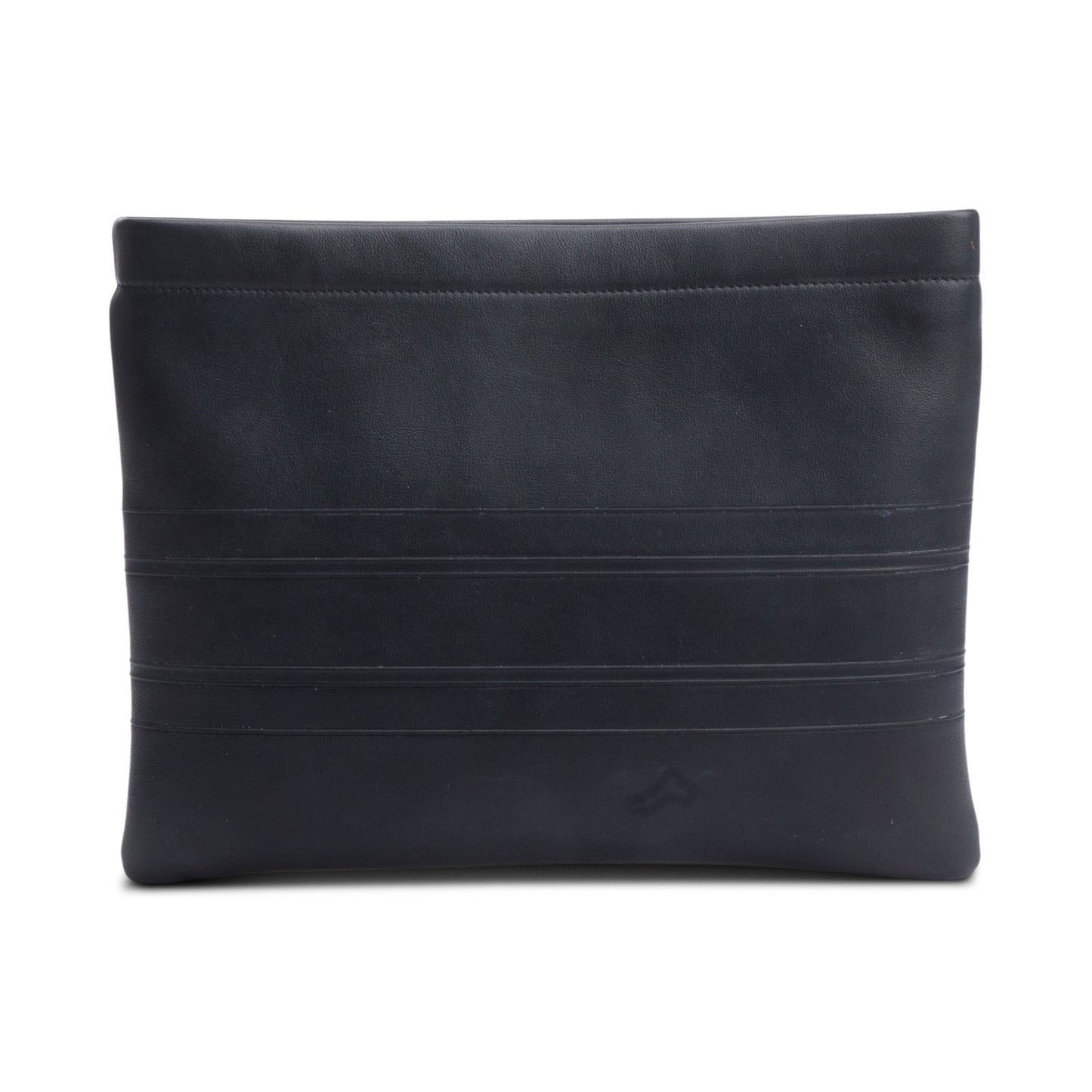Dior Christian Calfskin Strip Zip Pouch Handbag Leather Black Travel Bag