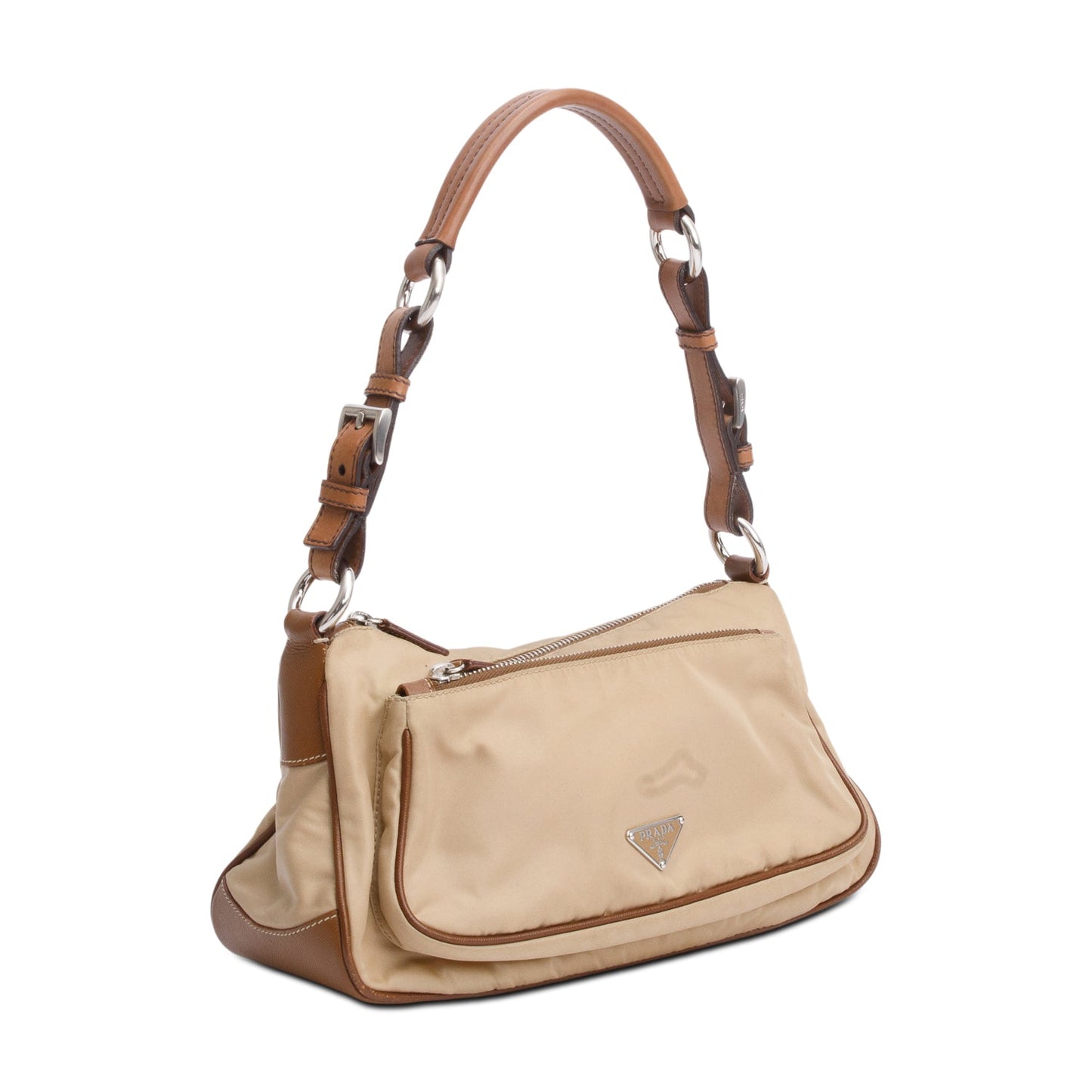 Prada Saffiano Trimmed Tessuto Shoulder Bag Nylon Brown