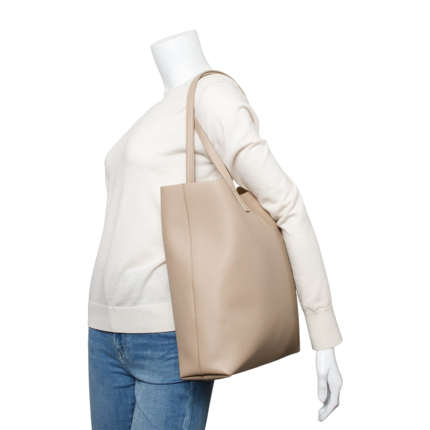 YSL Saint Laurent Calfskin N S Shopping Tote Leather Beige Tote Bag