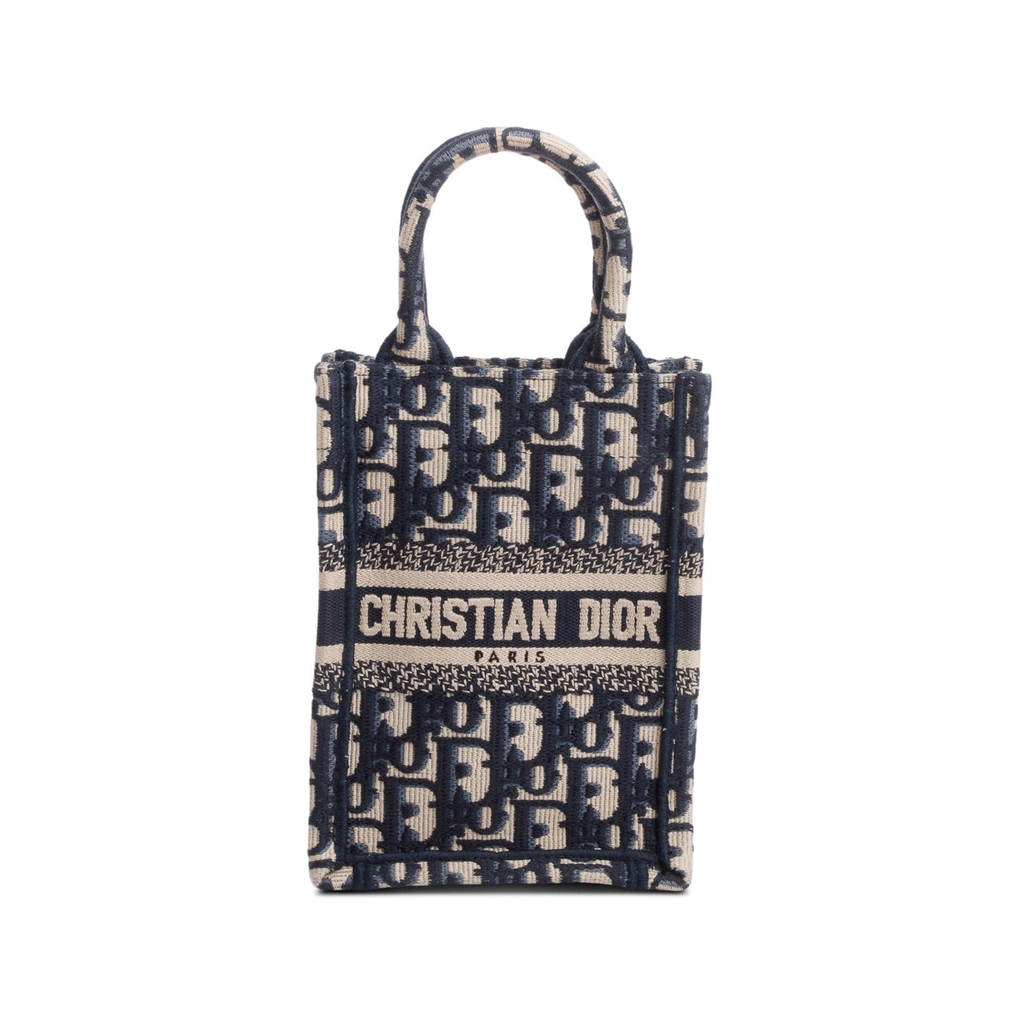 Dior Christian Oblique Embroidery Vertical Book Tote Handbag Blue Mini Tote Bag