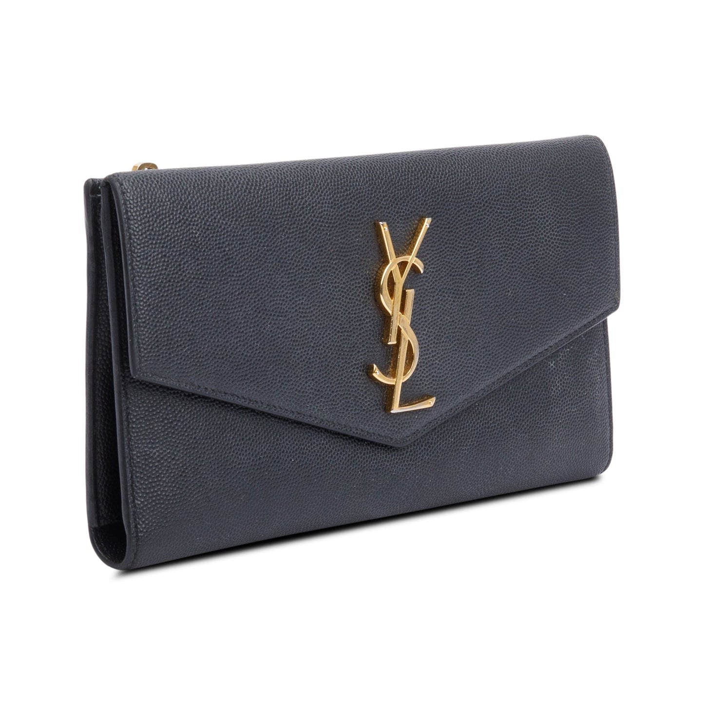 YSL Saint Laurent Grain De Poudre Flap Uptown Wallet Clutch Leather Black Clutch Bag