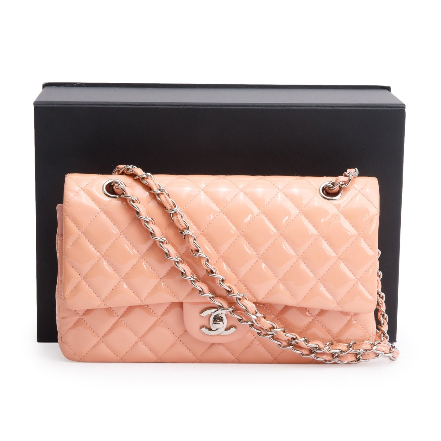 Chanel Peach Quilted Patent Classic Double Leather Travel Bag