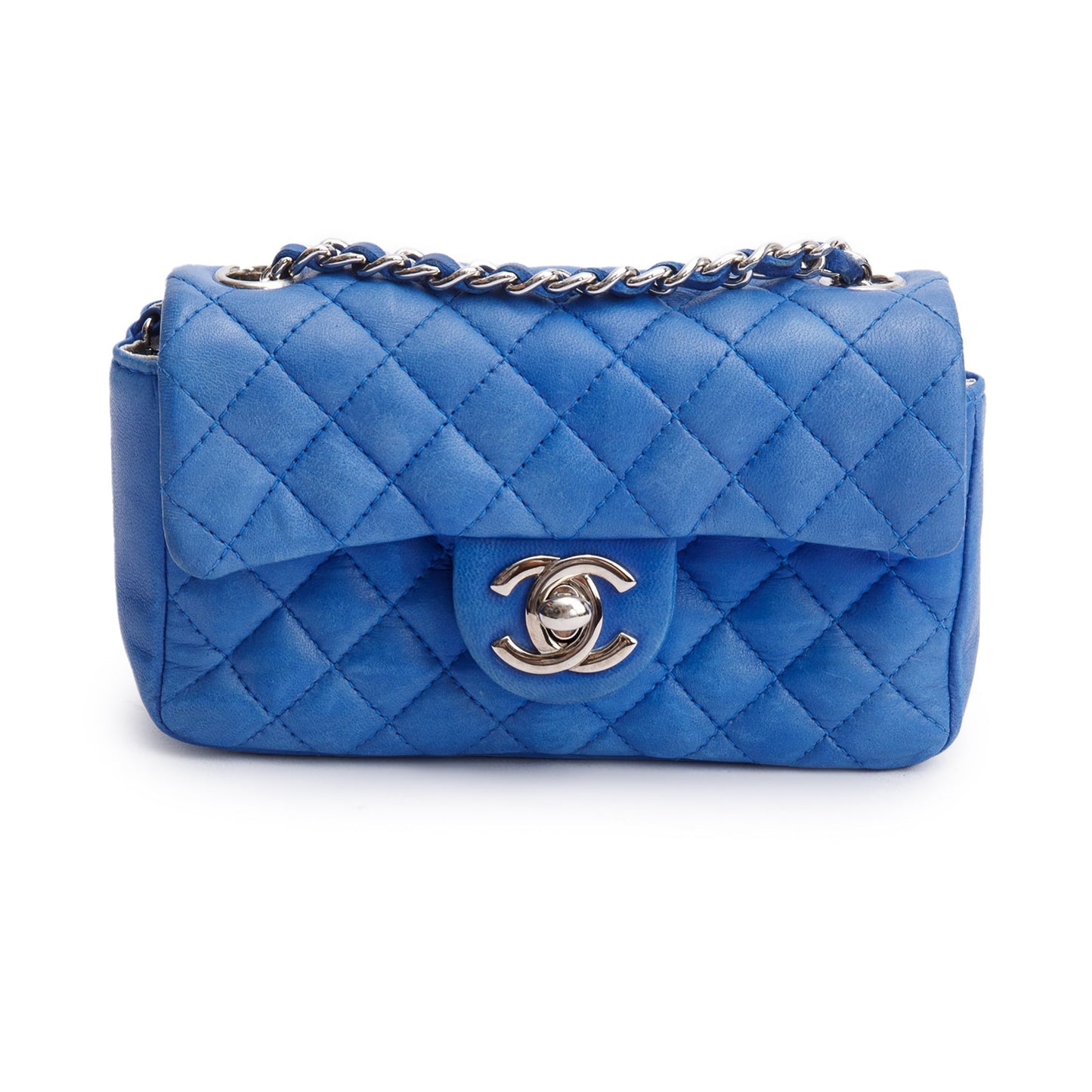 Chanel Classic Extra Rectangular Flap Leather Lambskin Blue Travel Bag
