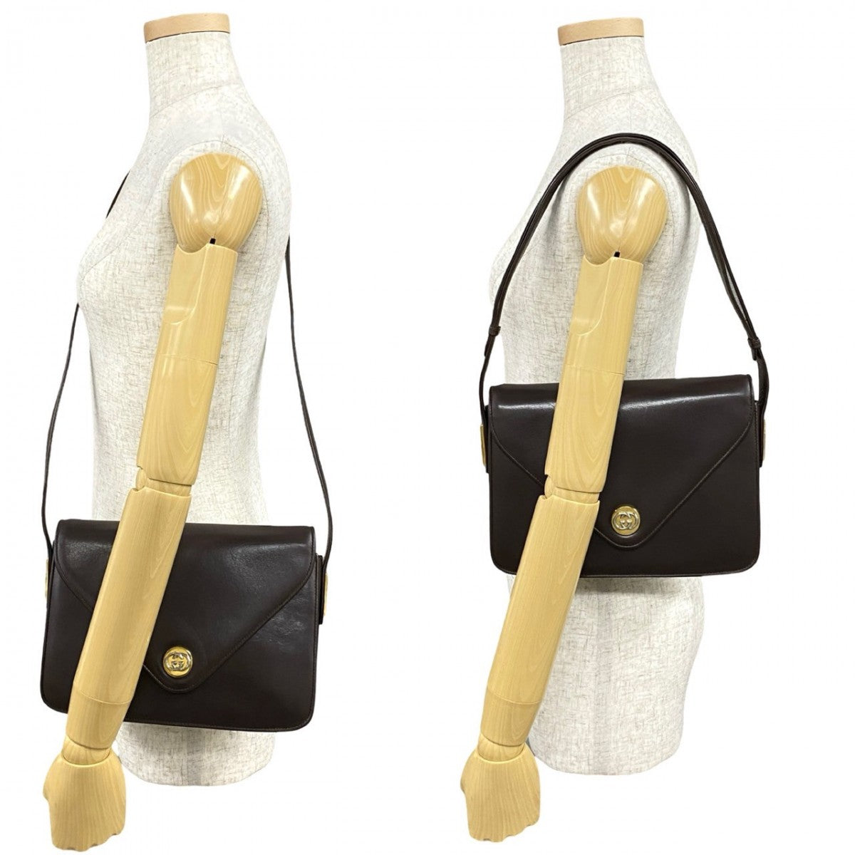 Gucci GG Leather Brown Logo Shoulder Bag