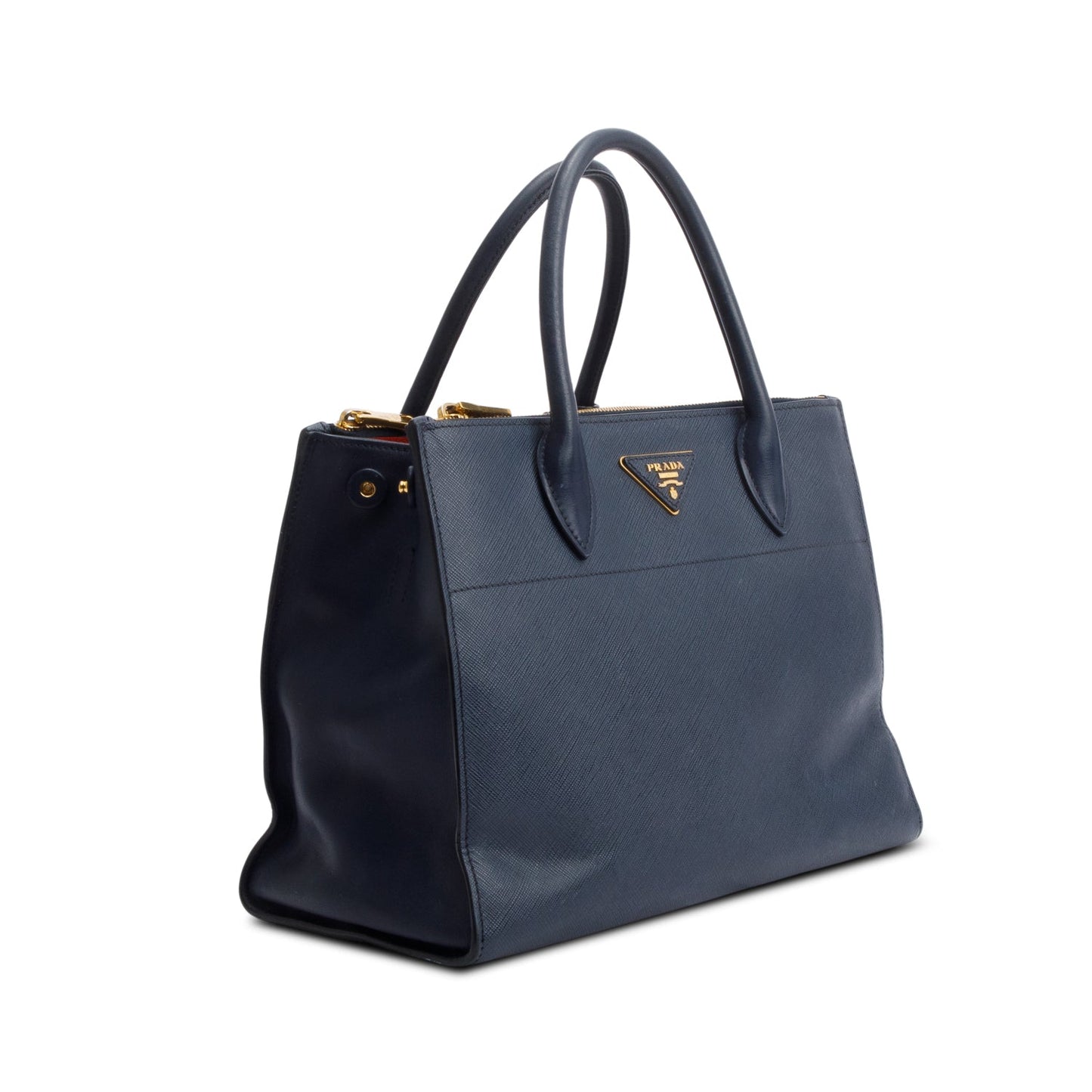Prada Navy Saffiano & City Calf Greche Paradigme Leather Medium Tote Bag