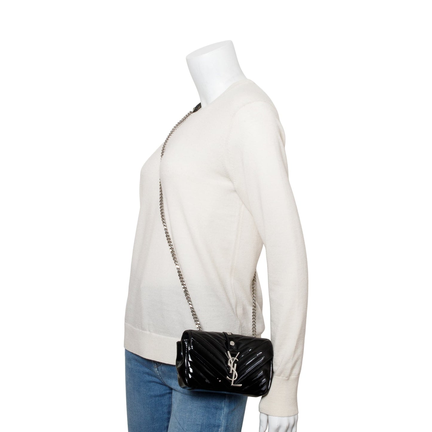 YSL Saint Laurent Patent Chevron Classic Baby Chain Crossbody Bag Leather Matelasse