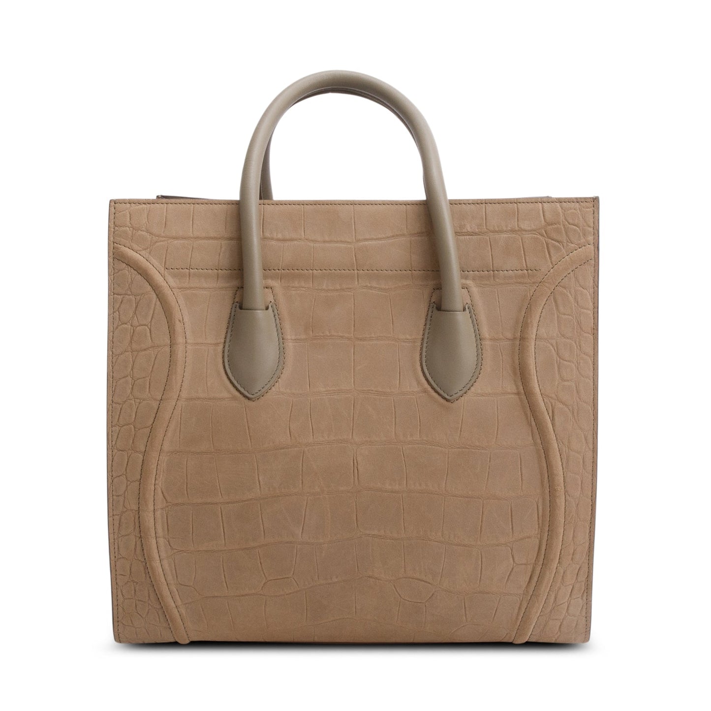 Celine Taupe Croc Embossed Phantom Luggage Tote Handbag Suede Medium Tote Bag