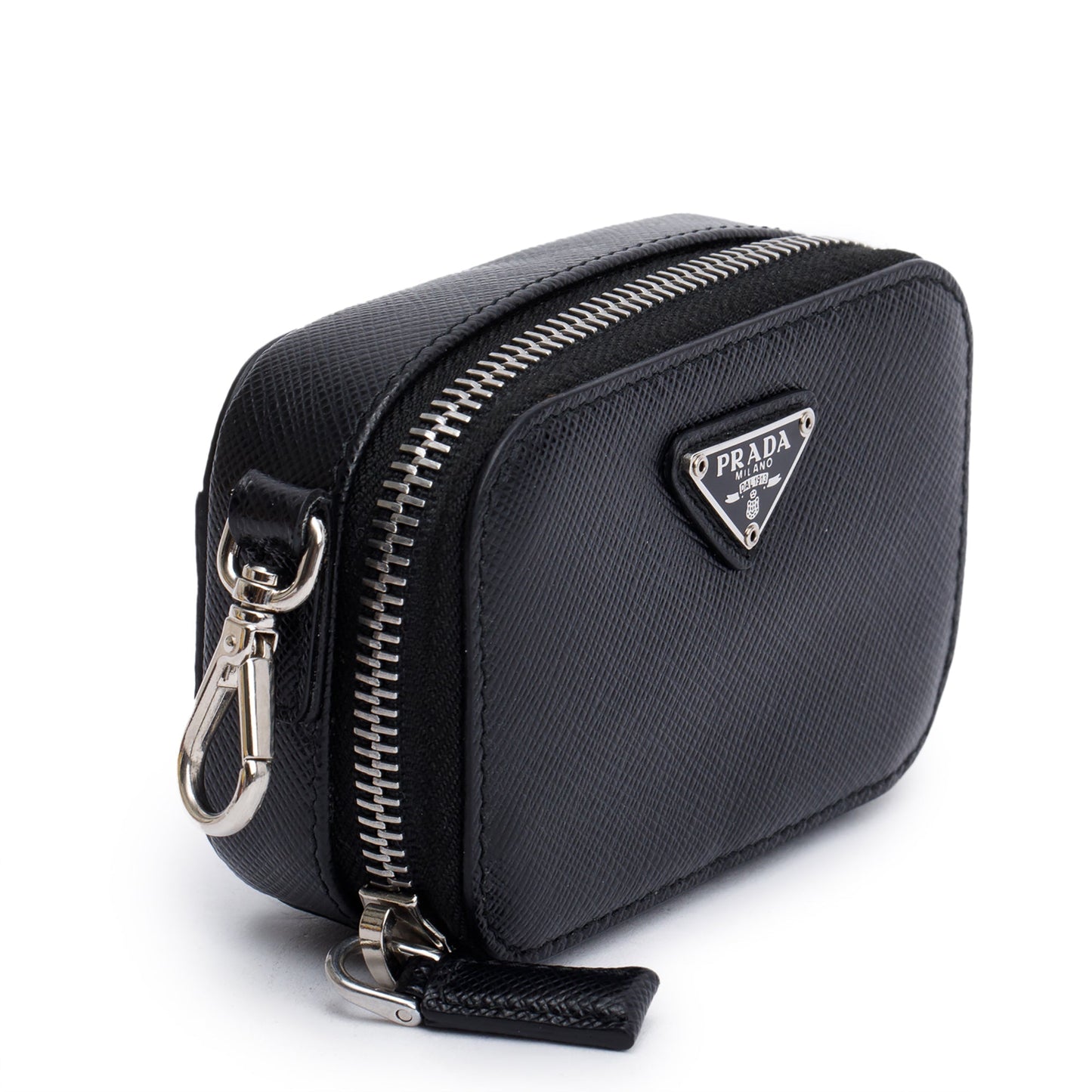 Prada Saffiano Pouch Handbag Leather Black Travel Bag