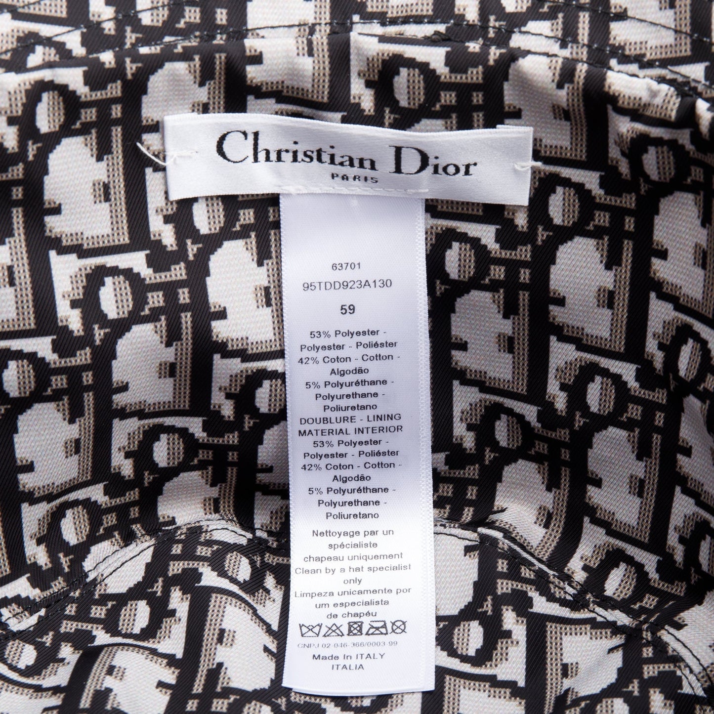 Dior Christian Cotton Teddy D Reversible Brim Hat Black Small Bucket Bag