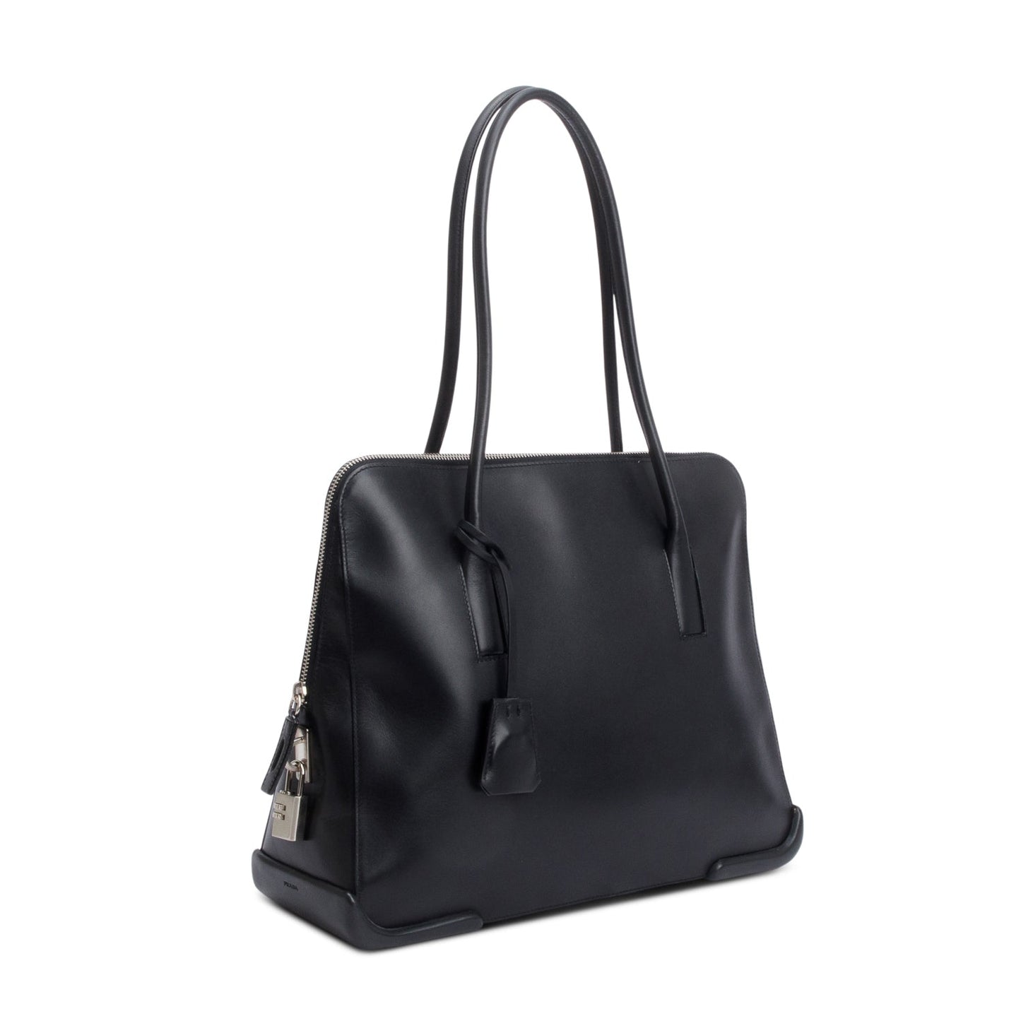 Prada Soft Calf Dome Tote Handbag Leather Black Tote Bag