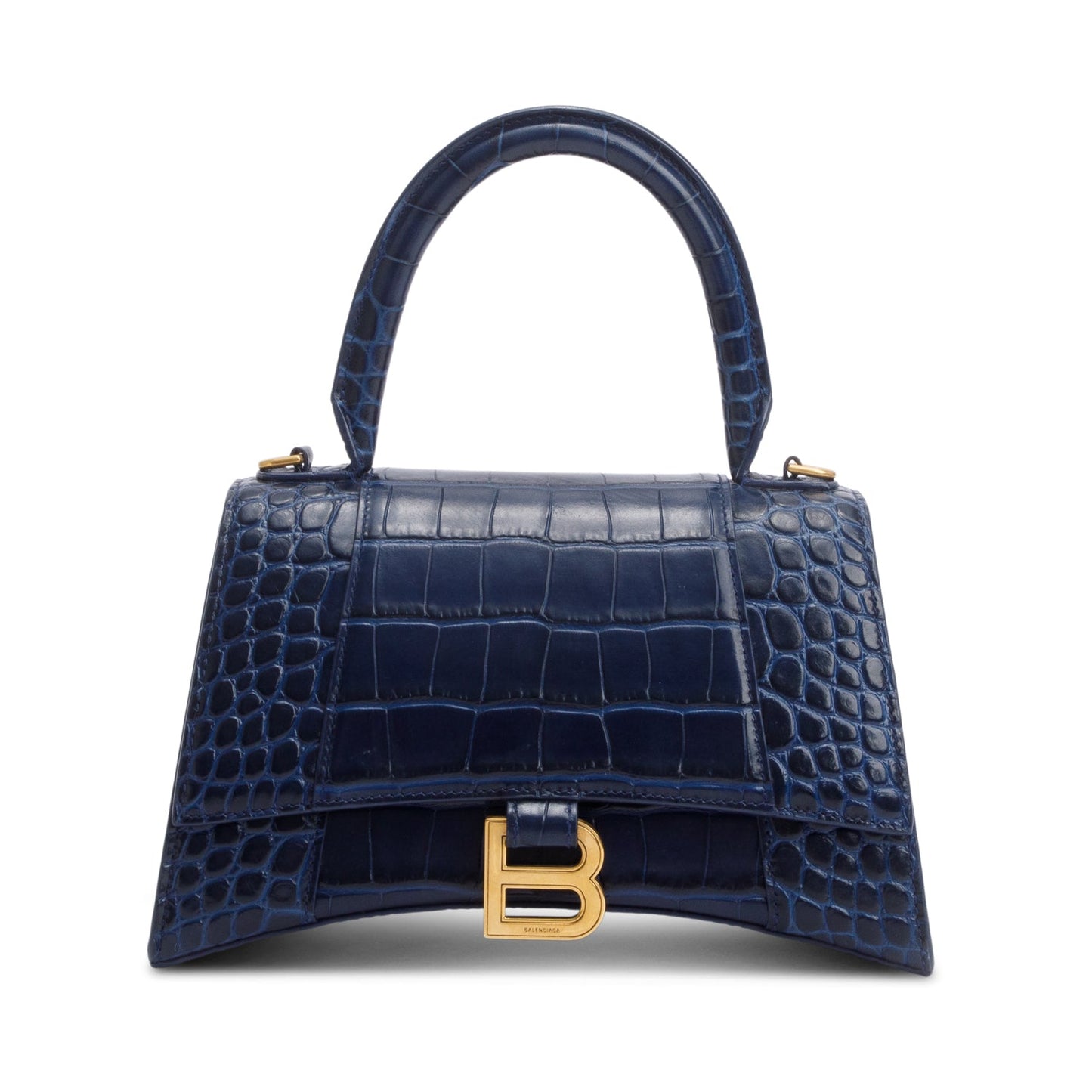 Balenciaga Croc Embossed Hourglass Top Handle Bag Leather Blue Travel Bag