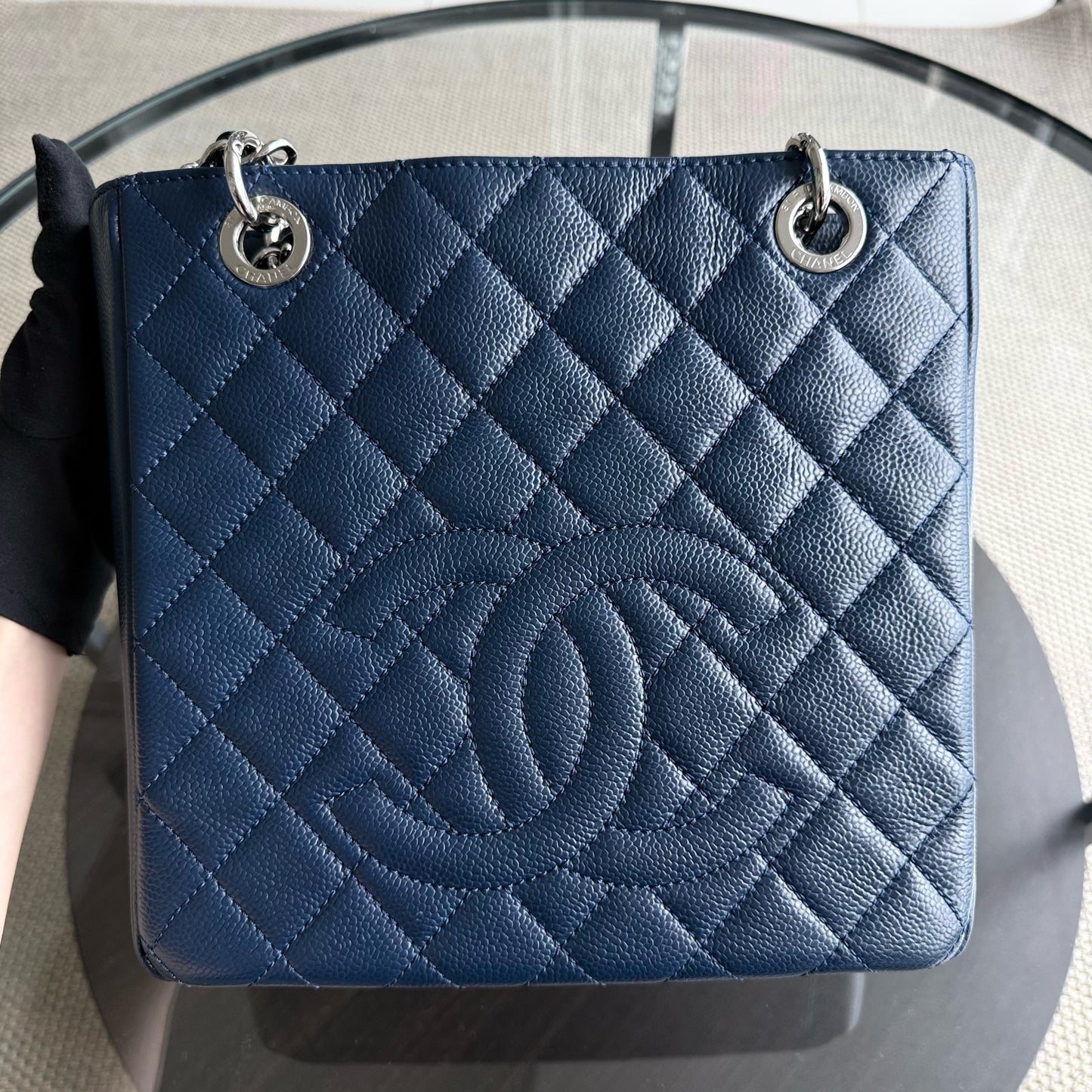 Chanel PST Petite Shopping Tote - Caviar 24CM Quilted Blue Tote Bag