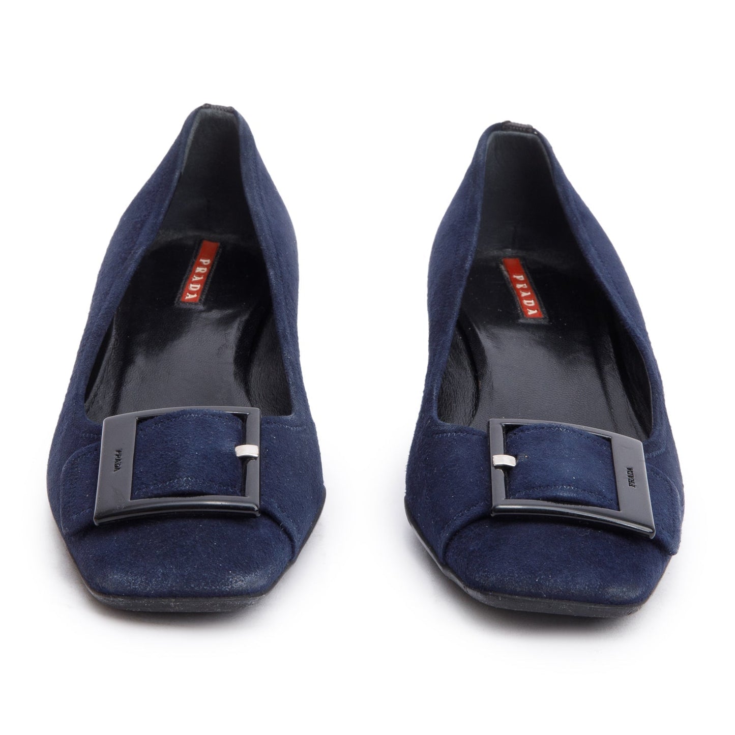 Prada Sport Navy Buckle Accent Pumps, Size Handbag Suede Shoes