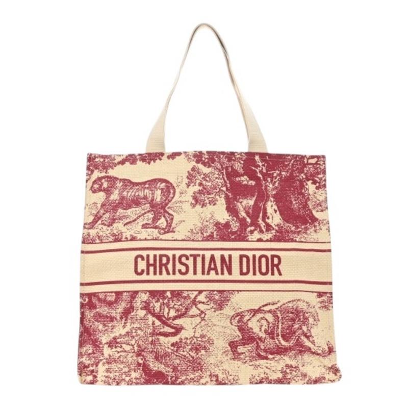 Dior Handbag Christian Beauty iviera Tote Raffia Red Tote Bag