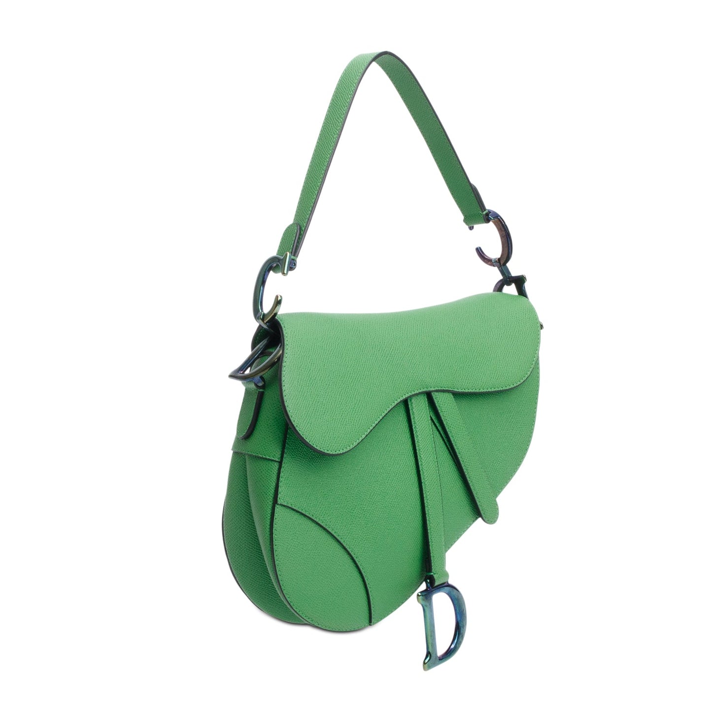Dior Christian Grained Calfskin Saddle Bag Leather Green Travel Bag