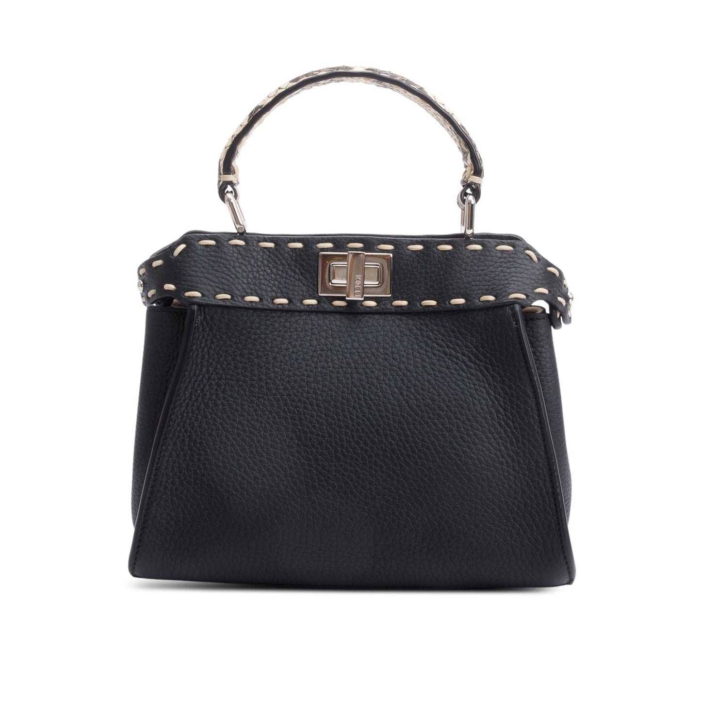 Fendi Calfskin Python Trim Selleria Peekaboo Bag Leather Black Travel Bag