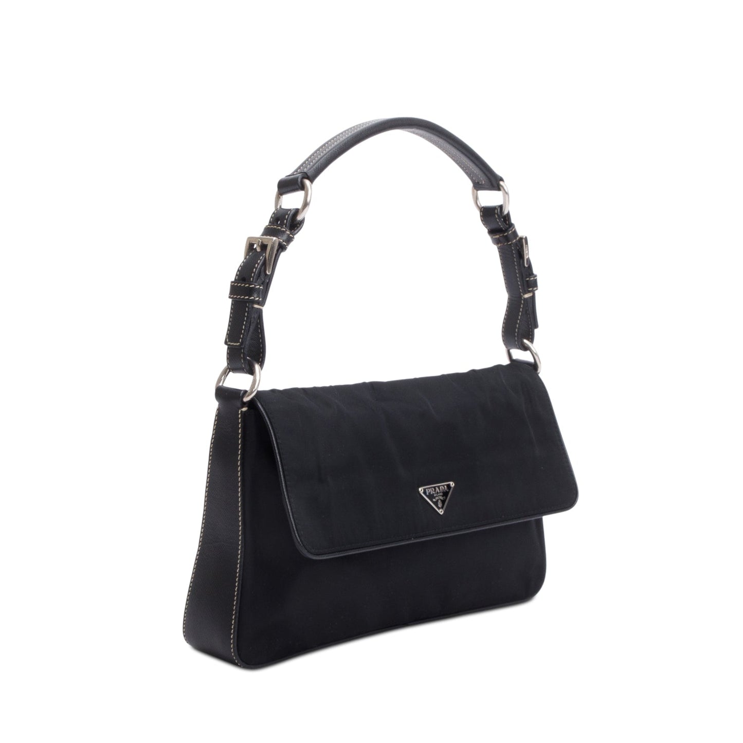 Prada Saffiano Trimmed Tessuto Shoulder Bag Nylon Black
